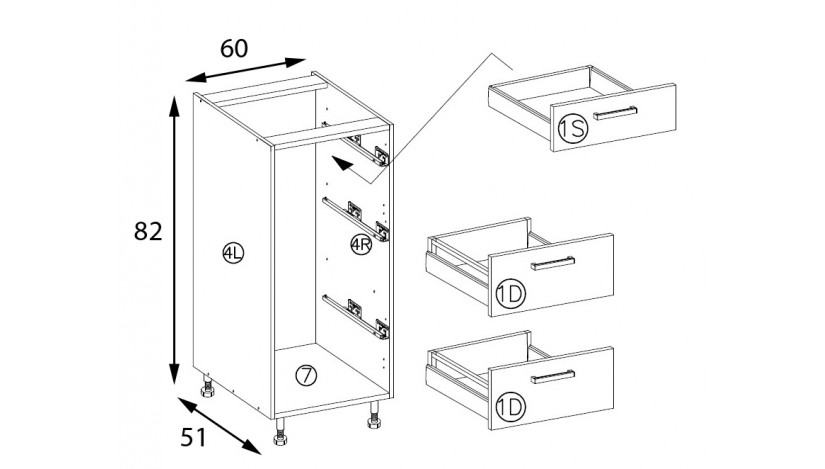 Pocket POC-10D spintelė su stalčiais 60 cm