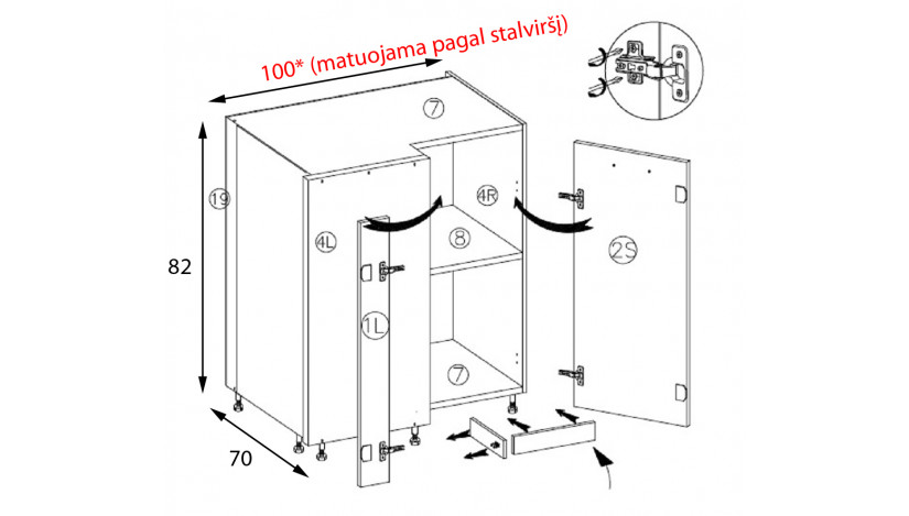 Econo ECO-14D pastatoma kampinė spintelė 100x70 cm dešinė 