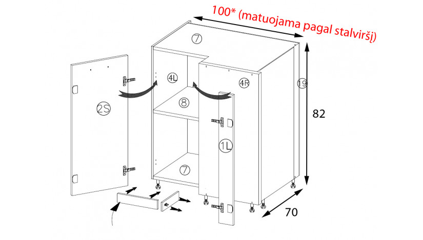 Creativa CRE-15D pastatoma kampinė spintelė 100x70 cm kairė