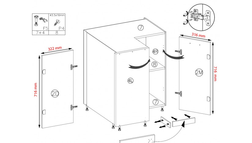 Smart SMA-16D kampinė spintelė 90x90 su lentyna