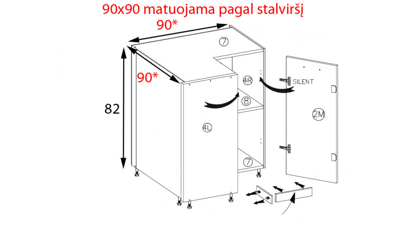 Glamour GLA-16D kampinė spintelė 90x90 su cargo karusele Žalia