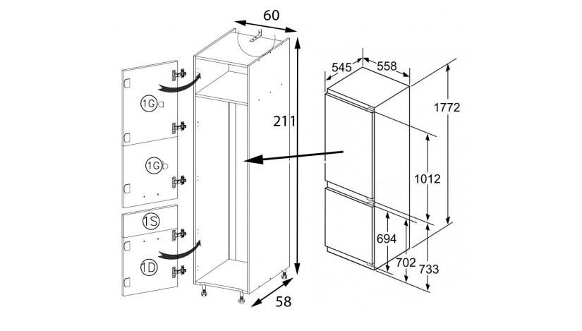 Infinity INF-21D ūkinė spinta įmont. šaldytuvui 60 cm