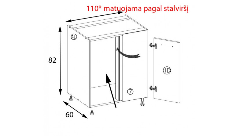 Smart SMA-24D pastatoma kampinė spintelė *110x60 kairė su lentyna