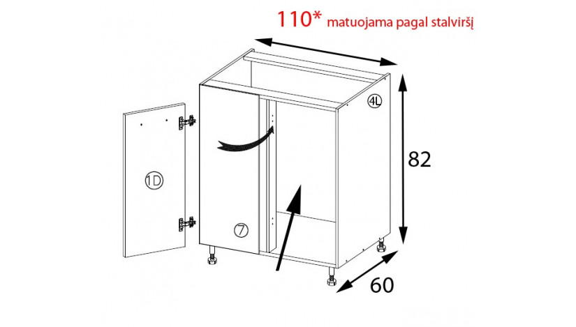 Pocket POC-25D pastatoma kampinė spintelė *110x60 dešinė su lentyna