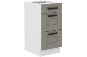 LUNA 40 D 3S BB spintelė su stalčiais Claygrey Balta PREMIUM