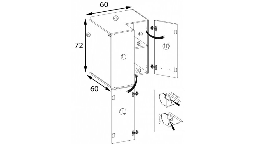 Glamour GLA-54G pakabinama spintelė kampinė 60x60 Žalia