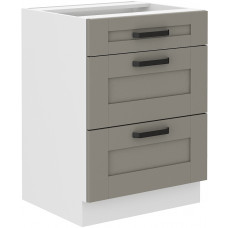 LUNA 60 D 3S BB pastatoma spintelė su stalčiais Claygrey Balta