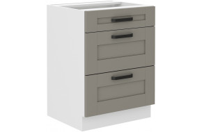 LUNA 60 D 3S BB pastatoma spintelė su stalčiais Claygrey Balta PREMIUM