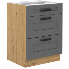 LUNA 60 D 3S BB pastatoma spintelė su stalčiais Dustgrey Artisan PREMIUM