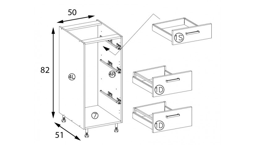Glamour GLA-9D spintelė su stalčiais 50 cm Balta