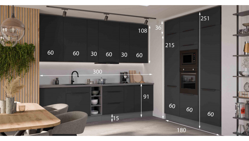ARIA BL/ANT 480 cm virtuvės baldų komplektas