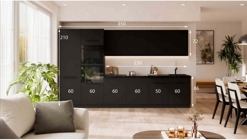 ARIA BL/BL 350 cm virtuvės baldų komplektas