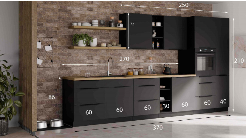 ARIA BL/BL 370 cm virtuvės baldų komplektas