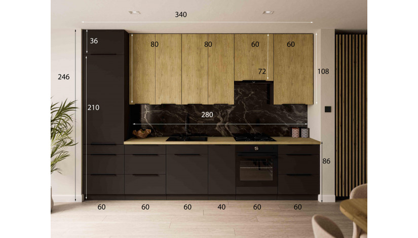 ARIA BL/CREMONA 360 cm virtuvės baldų komplektas