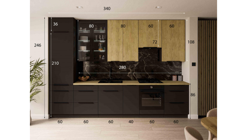 ARIA BL/CREMONA 360W cm virtuvės baldų komplektas