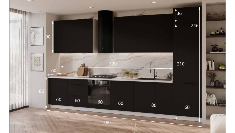 ARIA BL/WH 390 cm virtuvės baldų komplektas