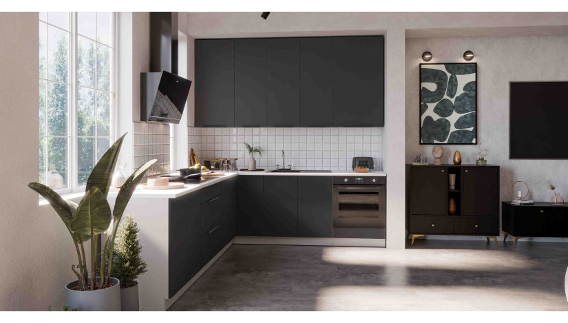 ARIA BL/WH 460 cm kampinis virtuvės baldų komplektas