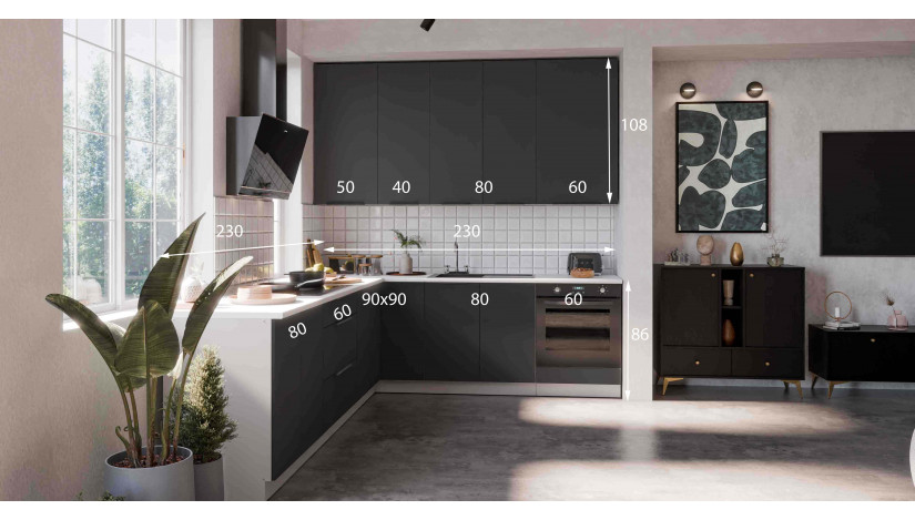 ARIA BL/WH 460 cm kampinis virtuvės baldų komplektas