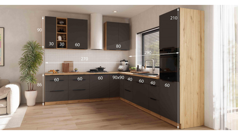 ARIA GR/AR 560 cm kampinis virtuvės baldų komplektas