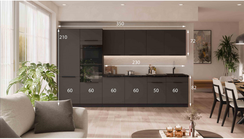 ARIA GR/BL 350 cm virtuvės baldų komplektas