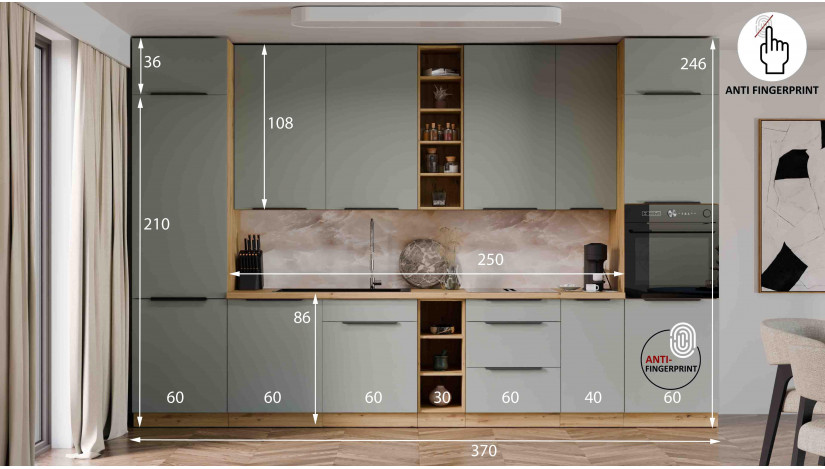 ARIA SA/AR 370 cm virtuvės baldų komplektas