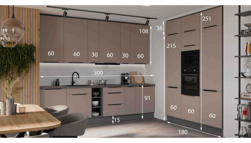 ARIA TA/ANT 480 cm virtuvės baldų komplektas