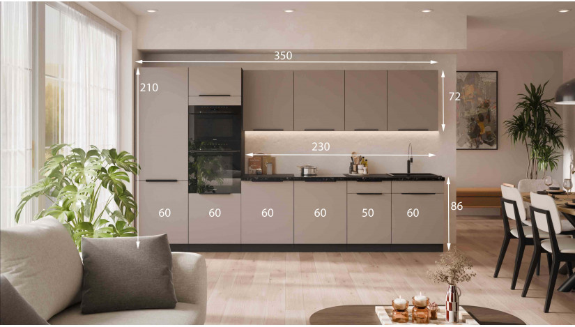 ARIA TA/BL 350 cm virtuvės baldų komplektas