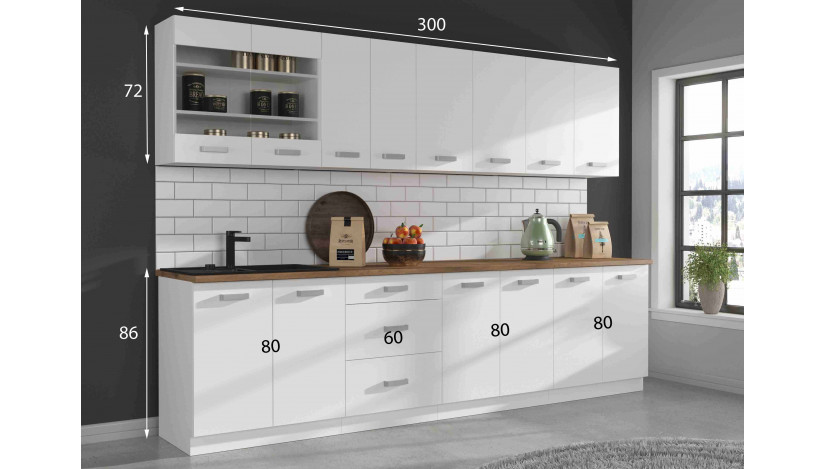 EKO WHITE 300 cm virtuvės baldų komplektas
