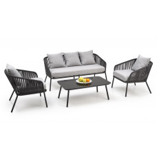 ROCCA lauko terasos baldų komplektas  sofa + fotelis + staliukas , pelenų tamsi/ pelenų šviesi sp.
