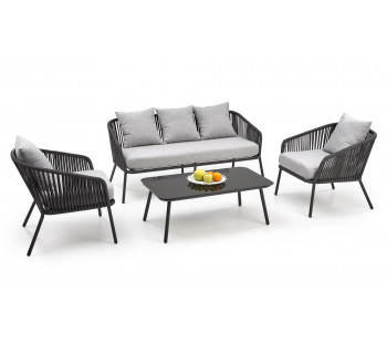 ROCCA lauko terasos baldų komplektas  sofa + fotelis + staliukas , pelenų tamsi/ pelenų šviesi sp.