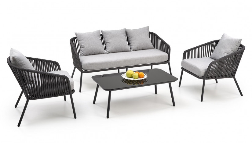 ROCCA lauko terasos baldų komplektas  sofa + fotelis + staliukas , pelenų tamsi/ pelenų šviesi sp.