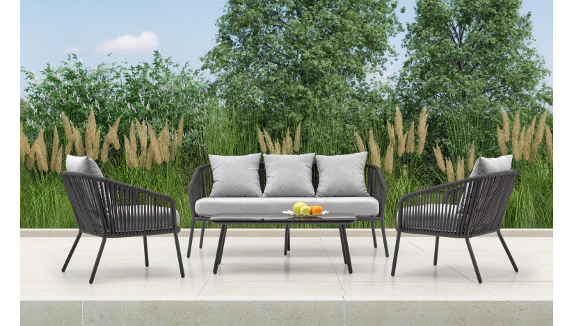 ROCCA lauko terasos baldų komplektas  sofa + fotelis + staliukas , pelenų tamsi/ pelenų šviesi sp.