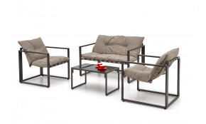 SHARK lauko terasos baldų komplektas  sofa + fotelis + staliukas , juoda / cappuccino sp.