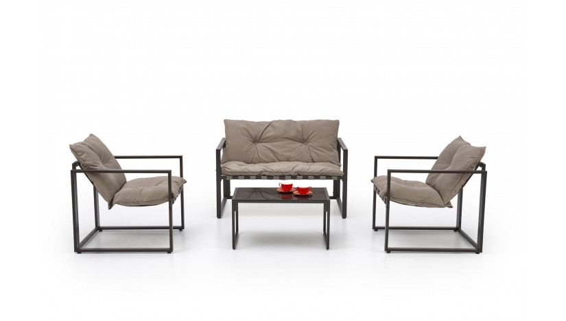 SHARK lauko terasos baldų komplektas  sofa + fotelis + staliukas , juoda / cappuccino sp.