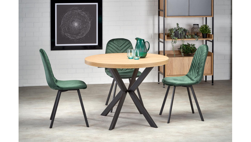 PERONI apvalus išskleidžiamas stalas 100-250/100/75 cm auksinis ąžuolas / juoda sp.