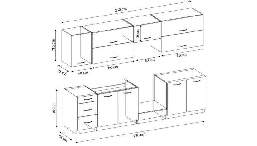 Vigo Balta 260 cm Virtuvės Baldų Komplektas